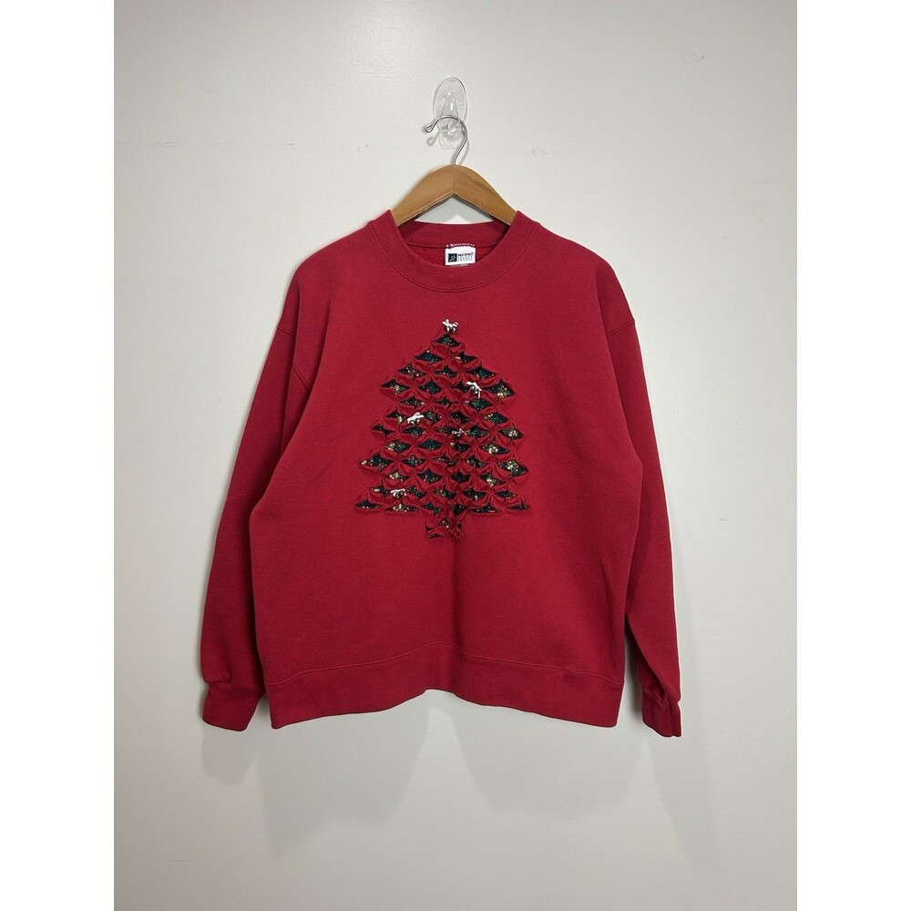 Vintage Christmas Tree Red Sweatshirt Bells Pro Spirit Select Sweats Size XL